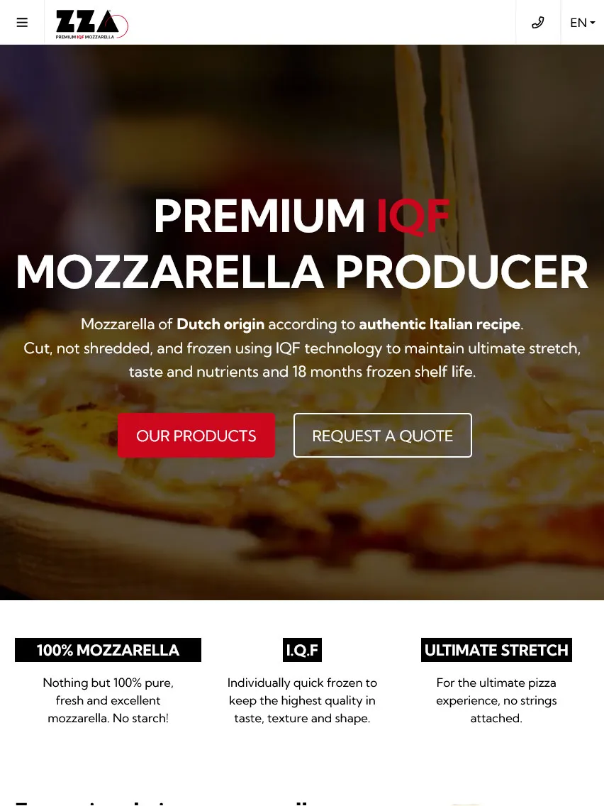 ZZA Mozzarella website bouwer