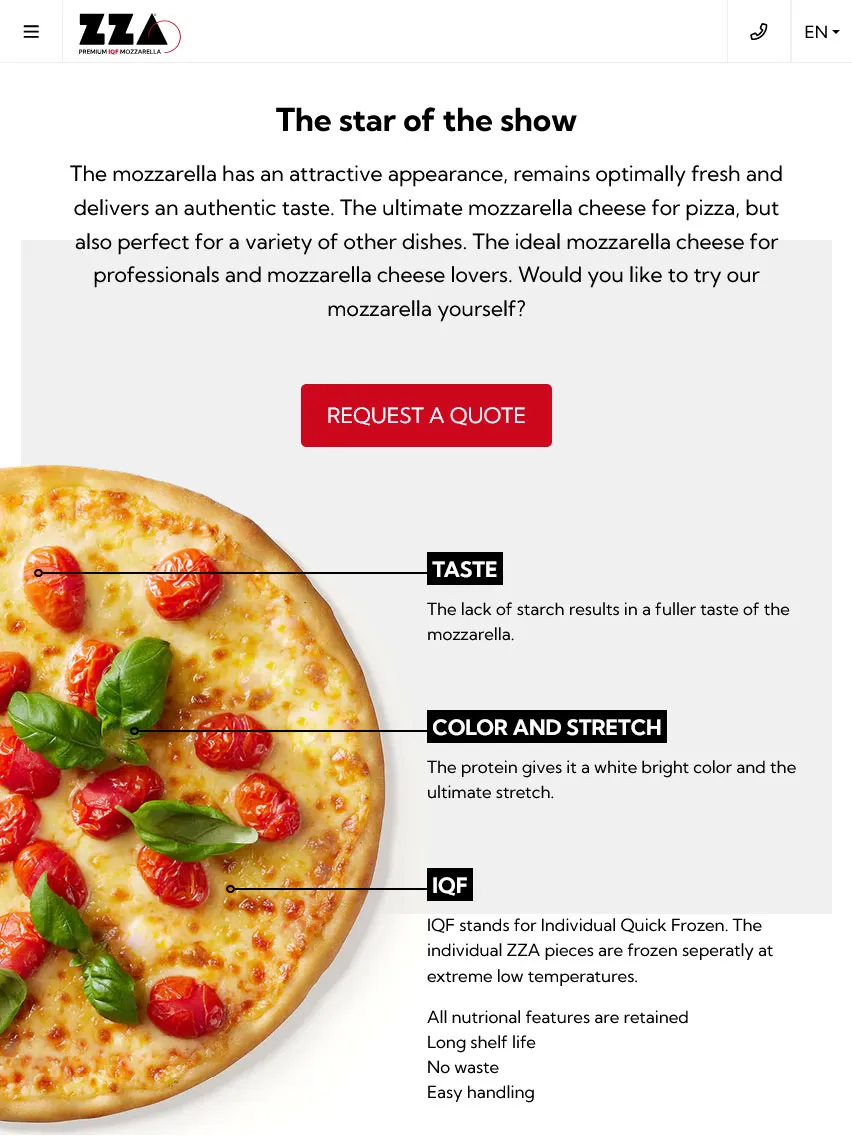 ZZA Mozzarella website