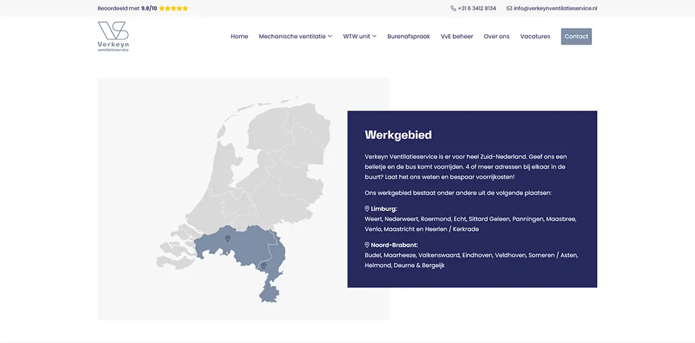 Verkeyn Ventilatieservice werkgebieden