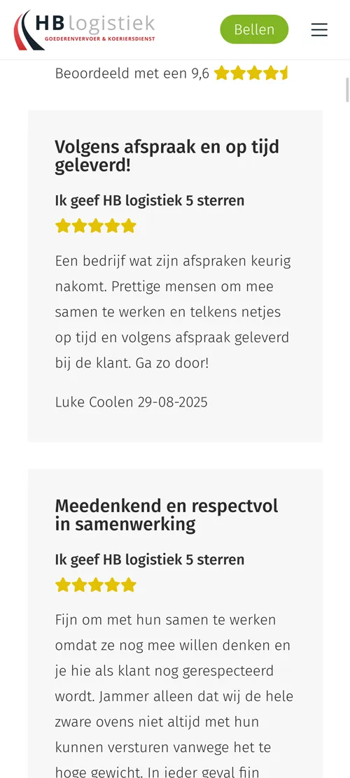HB Logistiek reviews mobiel