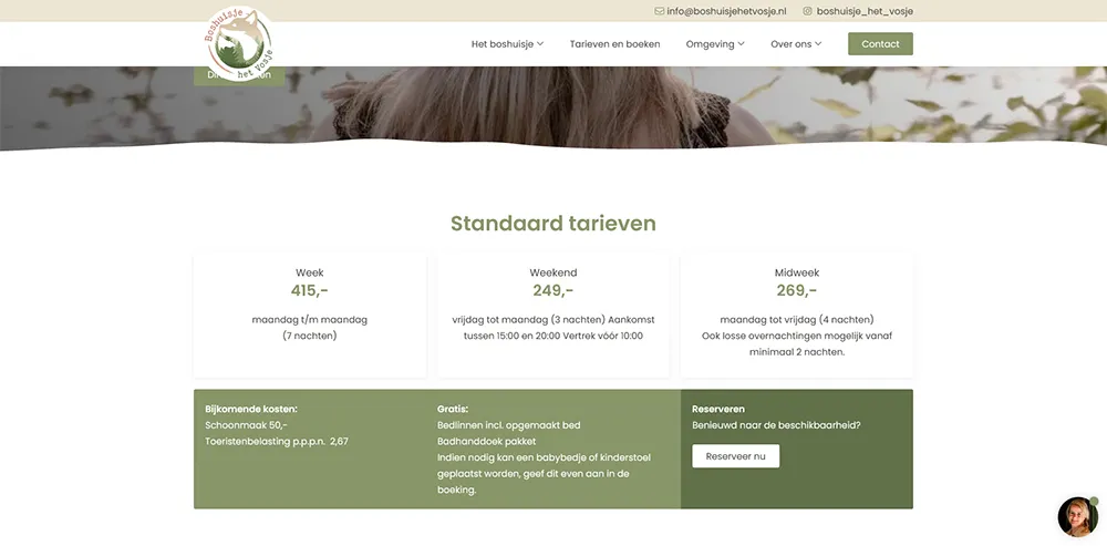 Boshuisje het Vosje tarieven