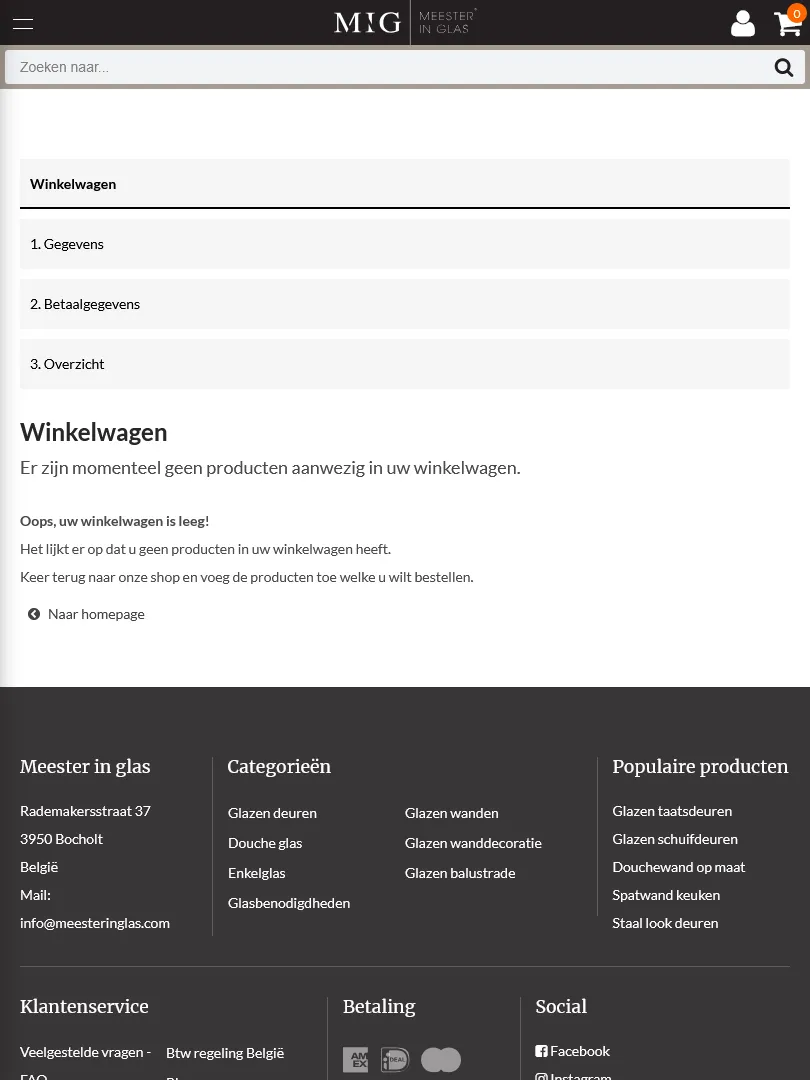 Meester in Glas winkelwagen