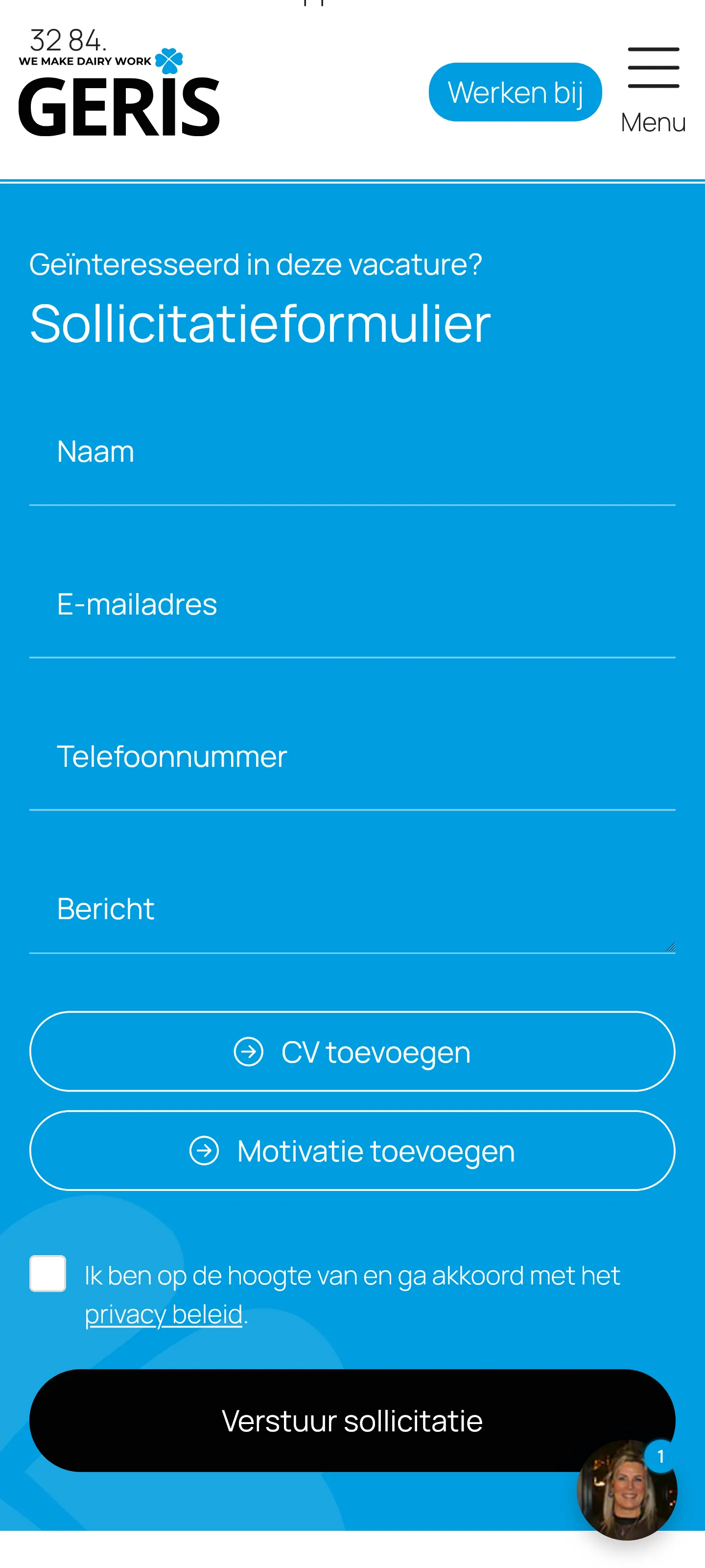 Geris sollicitatieformulier responsive mobiel