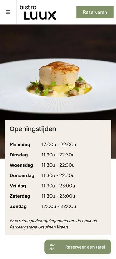 Bistro Luux openingstijden mobiel