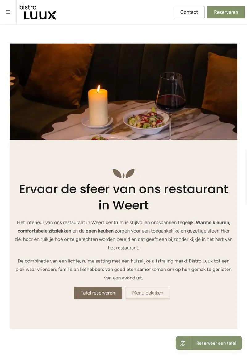 Bistro Luux landingspage tablet