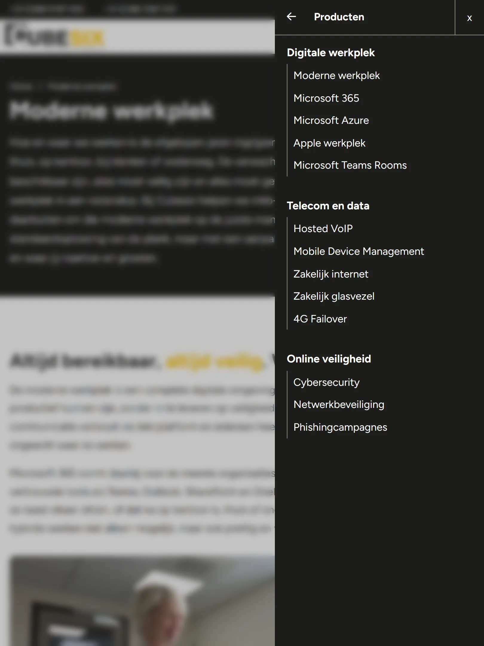 Cubesix menu