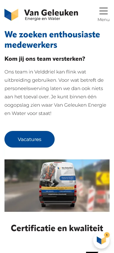 Homepage website Van Geleuken Energie en Water
