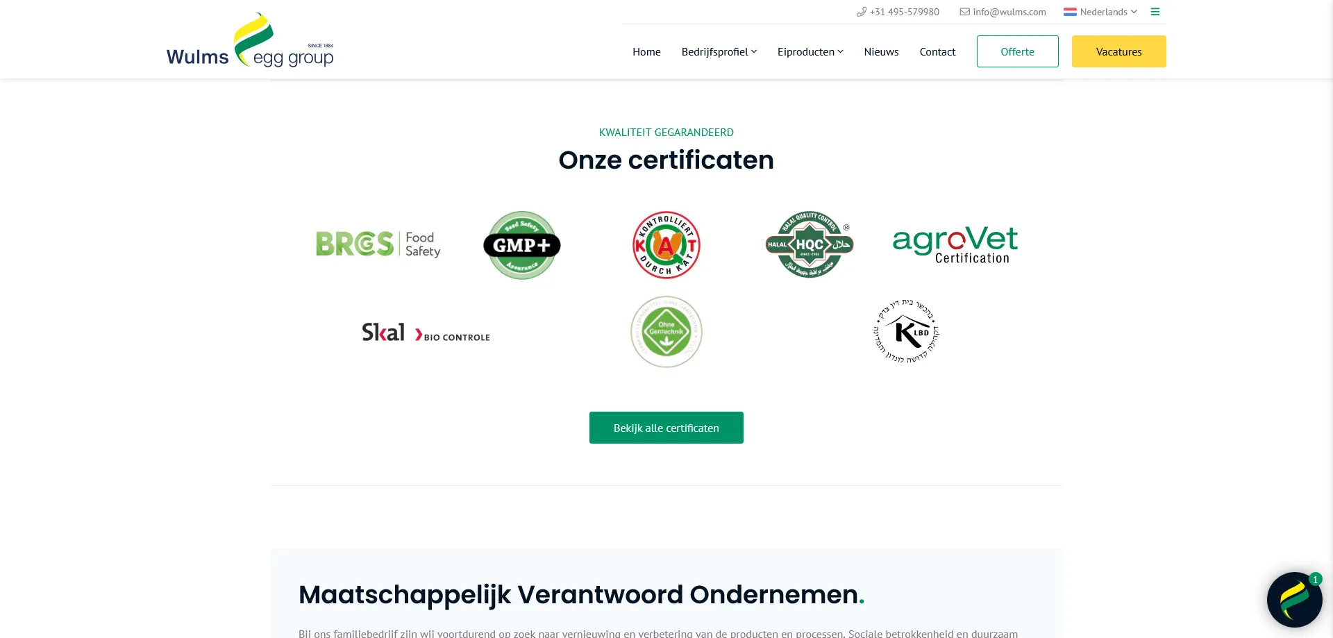 Wulms Egg Group certificaten