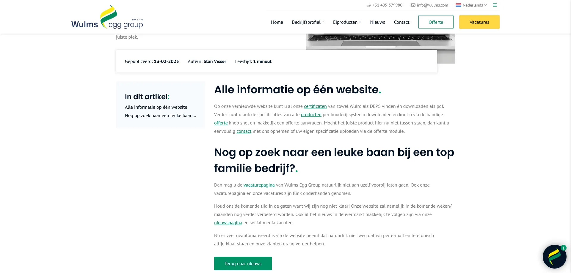 Wulms Egg Group nieuws