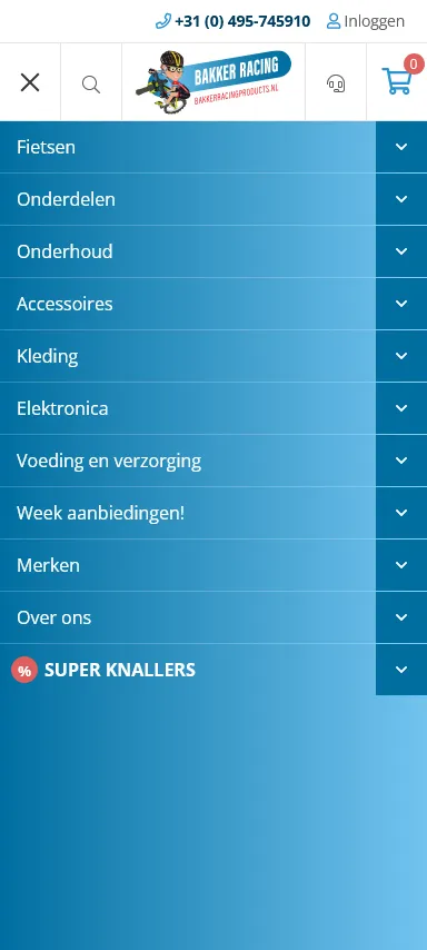 Bakker Racing Products menu