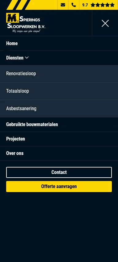 Spierings Sloopwerken menu