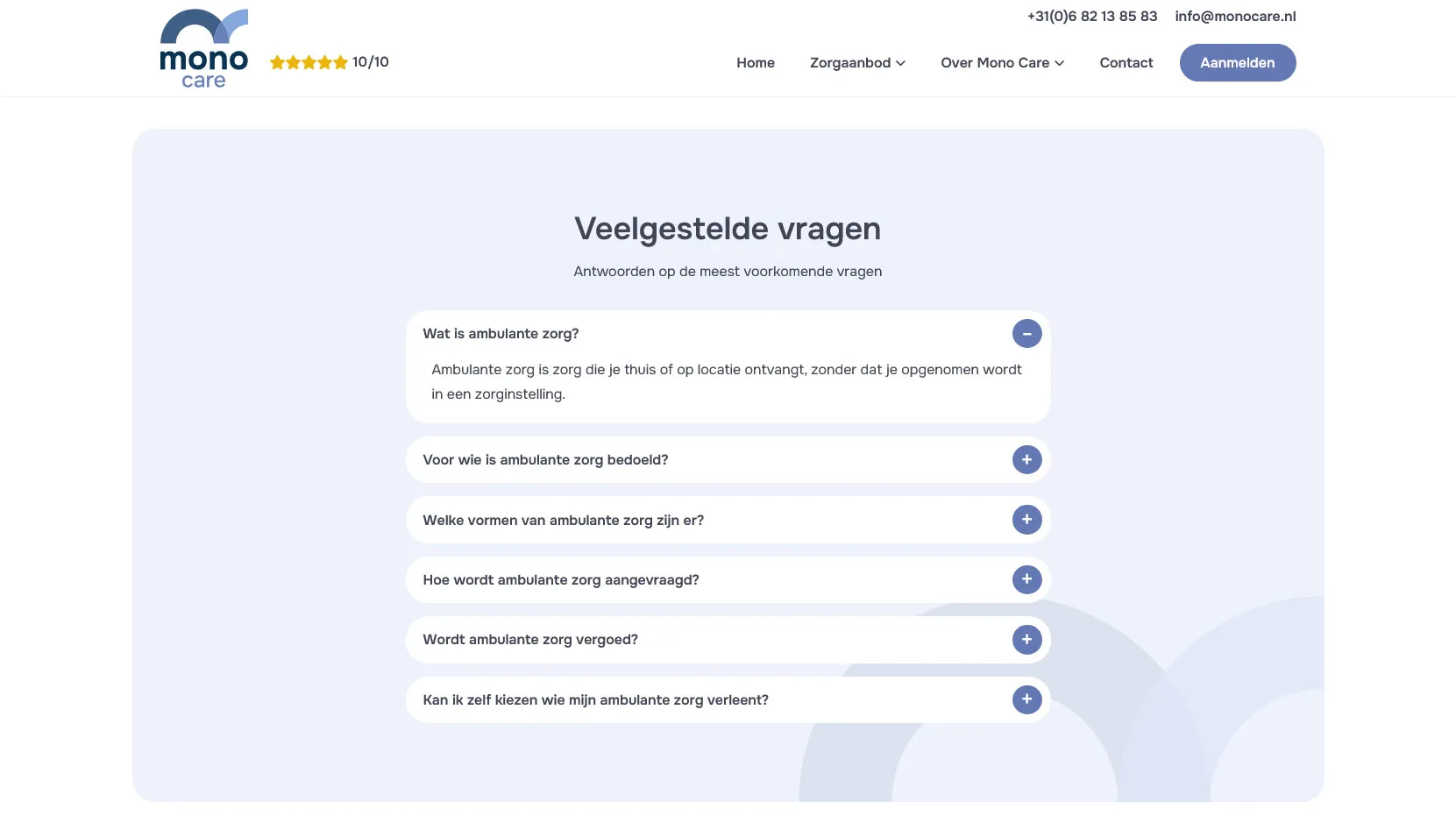 Mono Care Veelgestelde vragen