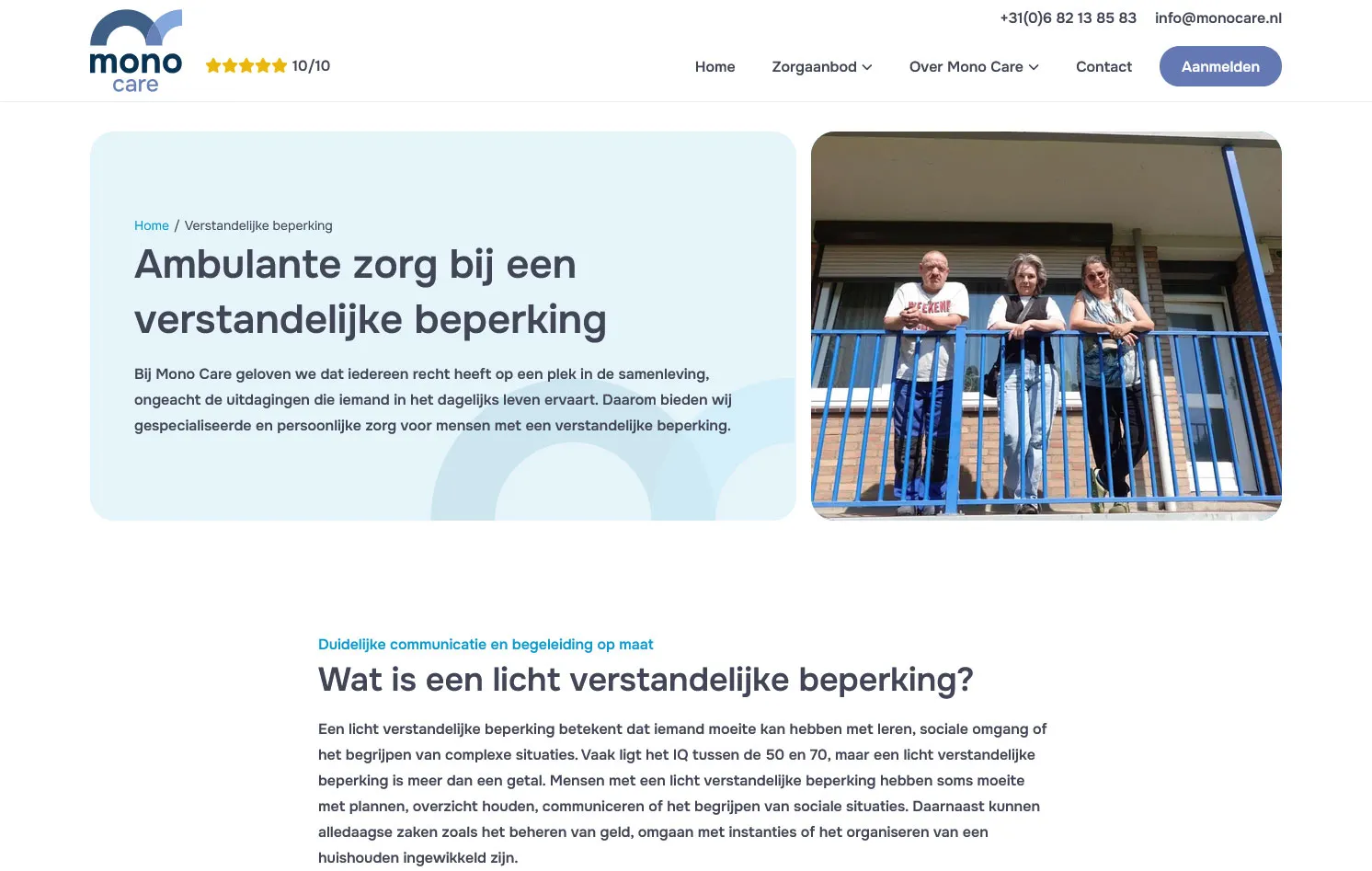 Mono Care landingspage