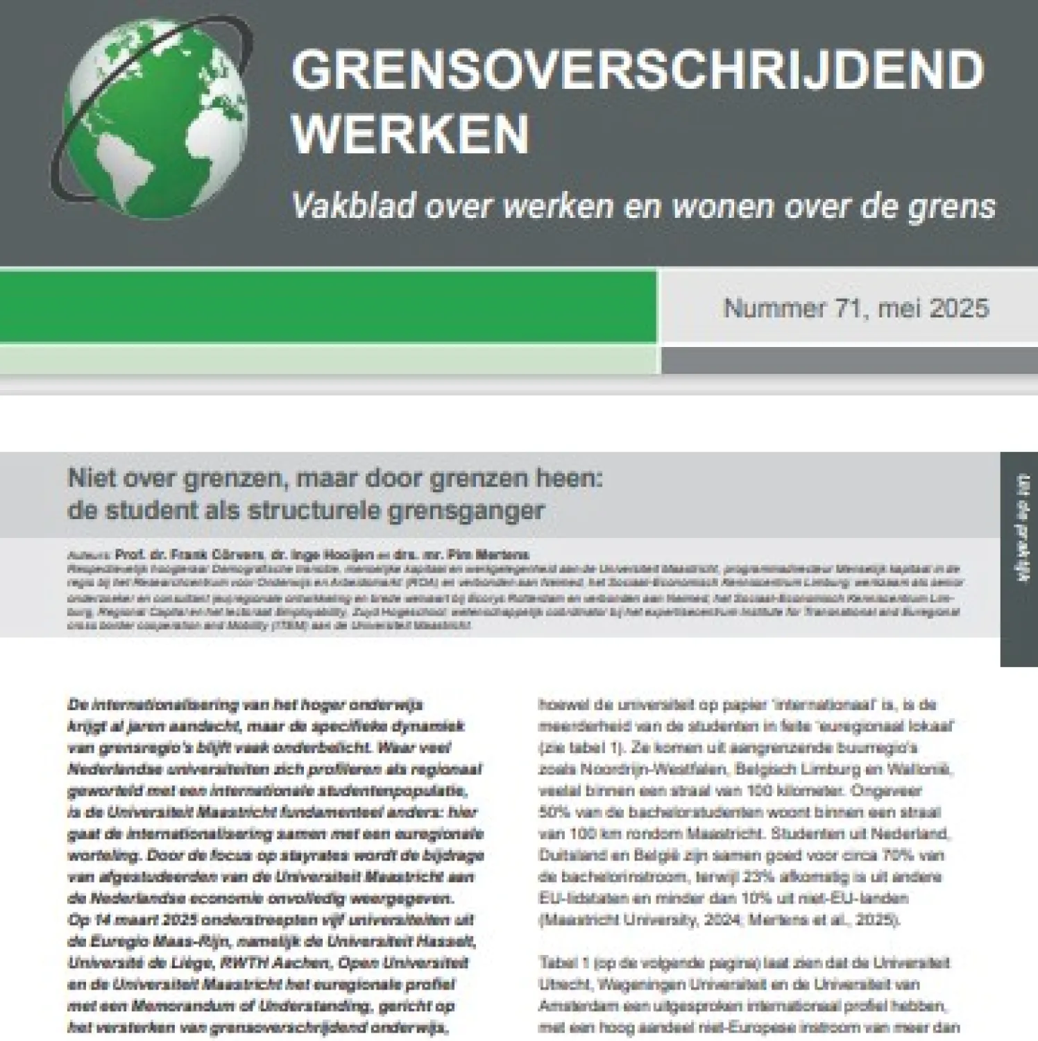 Niet over grenzen, maar door grenzen heen: de student als structurele grensganger